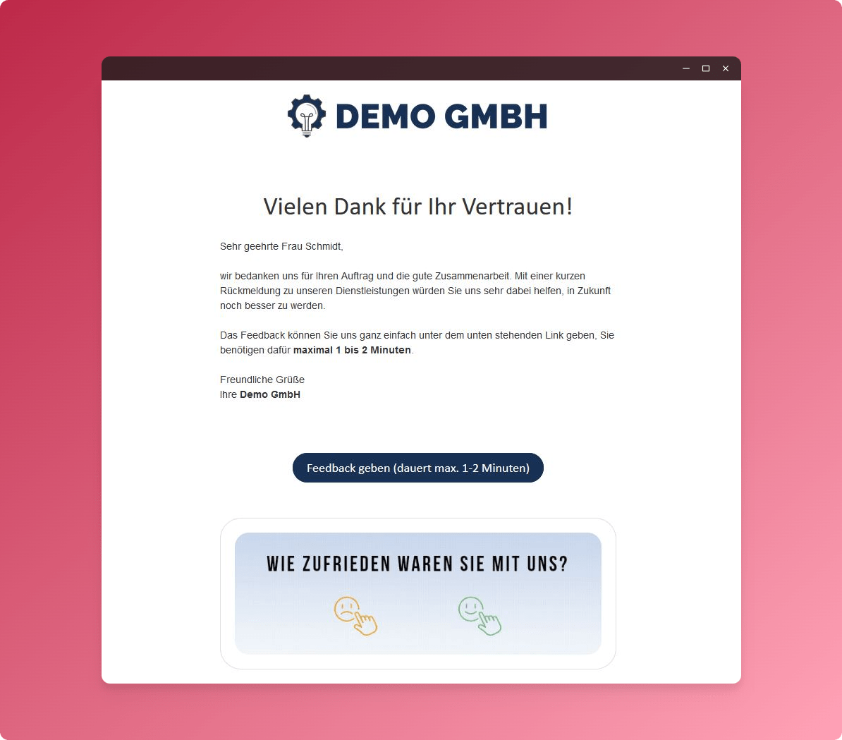 Beispiel für E-Mail mit Feedback-Anfrage